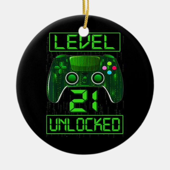 Level 20 Unlocked 20th Video Gamer Birthday Boy Ceramic Tree Decoration (Front)