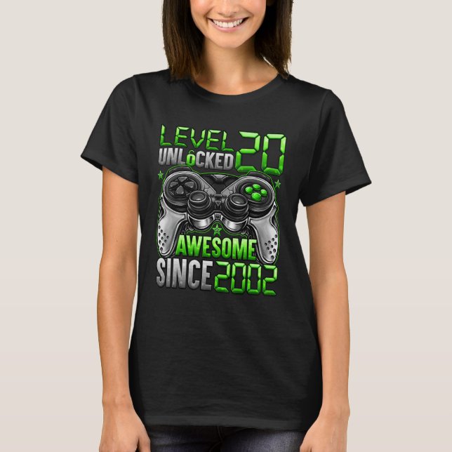 Level 20 Unlocked Awesome Since 2002 20th Birthday T-Shirt (Front)