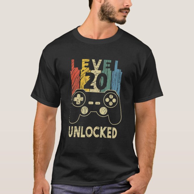 Level 20 Unlocked Cool Video Gamer 20th Birthday T-Shirt (Front)