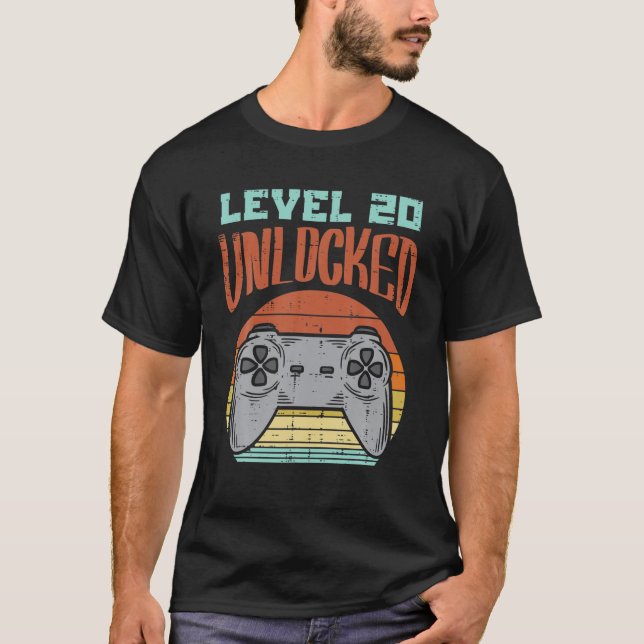Level 20 Unlocked Game Controller Retro 20Th Birth T-Shirt (Front)