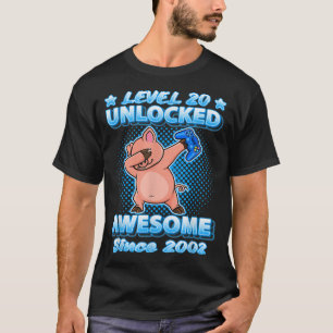 Level 20 Unlocked Gamers Born 2002 Dabbing Pig 20t T-Shirt