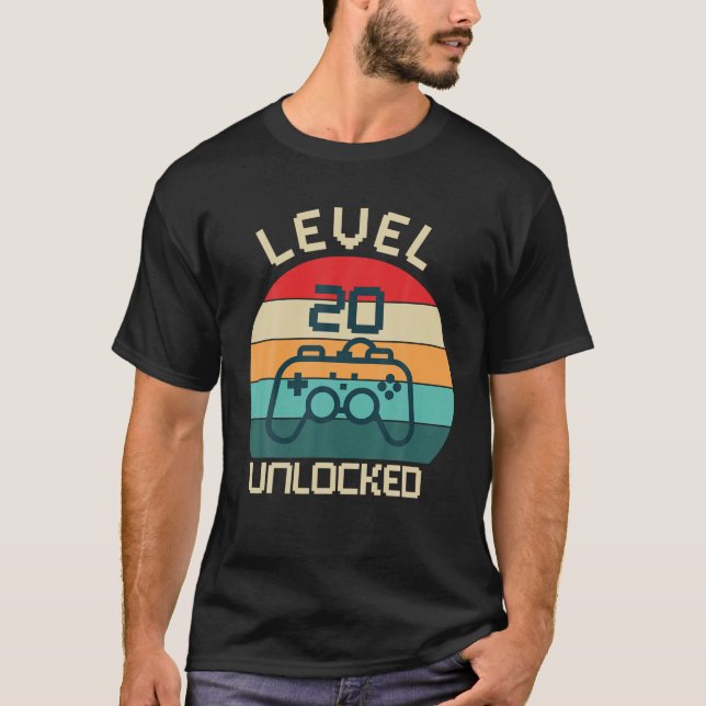 Level 20 Unlocked T S Retro Gamer 20Th Birthday T-Shirt (Front)