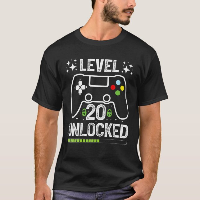 Level 20 Unlocked Video Game Controller Gamer 20Th T-Shirt (Front)