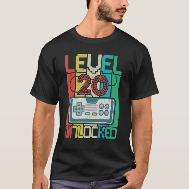 Level 20 Unlocked   Video Gamer 20th Birthday   T-Shirt (Front)