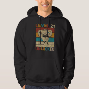 Level 21 Unlocked 21st Birthday 21 Years Old Gamer Hoodie