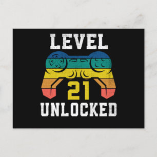 Level 21 Unlocked, 21st Gamer Birthday Distressed Postcard