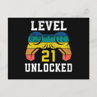 Level 21 Unlocked, 21st Gamer Birthday Distressed Postcard
