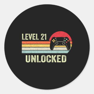 Level 21 Unlocked 21st Video Gamer Birthday Gift Classic Round Sticker