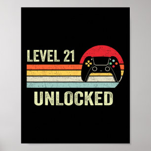 Level 21 Unlocked 21st Video Gamer Birthday Gift  Poster