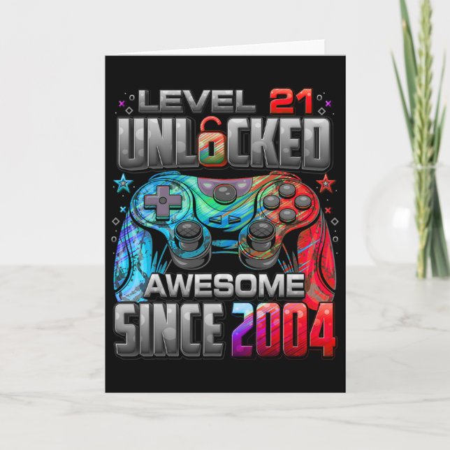 Level 21 Unlocked Awesome Since 2004 21st Birthday Card (Front)