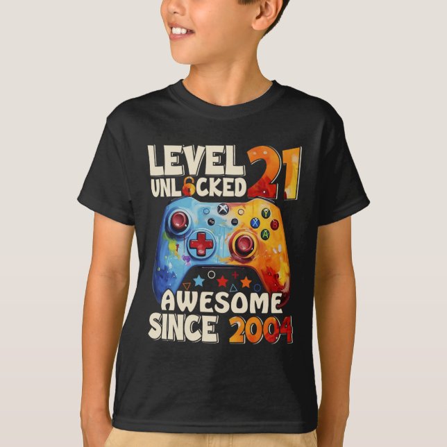 Level 21 Unlocked Awesome Since 2004 21st Birthday T-Shirt (Front)
