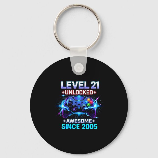 Level 21 Unlocked Awesome Since 2005 21st Birthday Key Ring (Front)