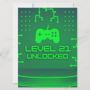 Level 21 Unlocked Gaming 21st Birthday  Invitation