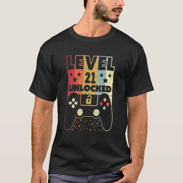 Level 21 Unlocked  Video Gamer 21st Birthday  Tee (Front)