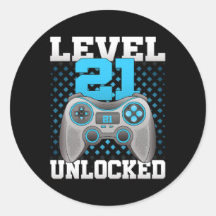 Level 21 Unlocked Video Gaming 21st Birthday Game  Classic Round Sticker