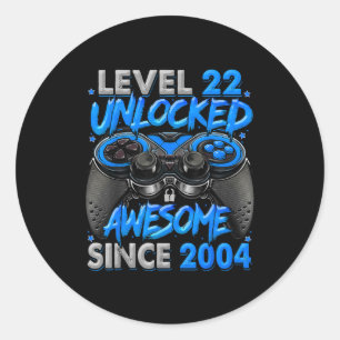 Level 22 Unlocked Awesome Since 2004 22nd Birthday Classic Round Sticker
