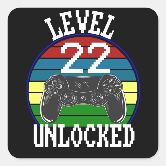 Level 22 Unlocked Funny 22th Birthday Gift idea Square Sticker (Front)