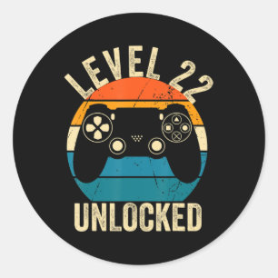 Level 22 Unlocked Video Game 22nd Birthday Gamer B Classic Round Sticker