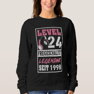 Level 24 Years Gamer Girl Seit 1998 Birthday Video Sweatshirt