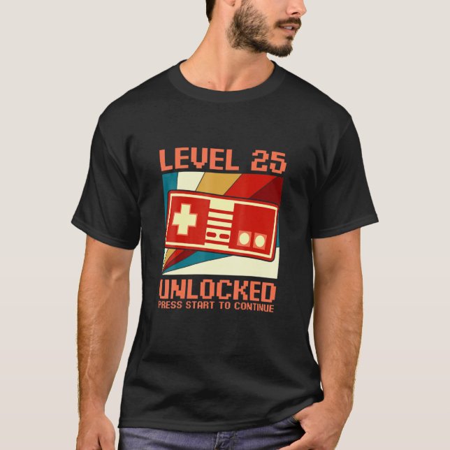 Level 25 Unlocked 25 Birthday Gamer Controller T-Shirt (Front)