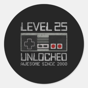 Level 25 Unlocked 25th Birthday 25 Year Old Video Classic Round Sticker