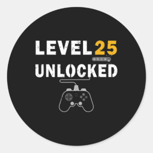 Level 25 Unlocked Video Gamer 25th Birthday Gift V Classic Round Sticker