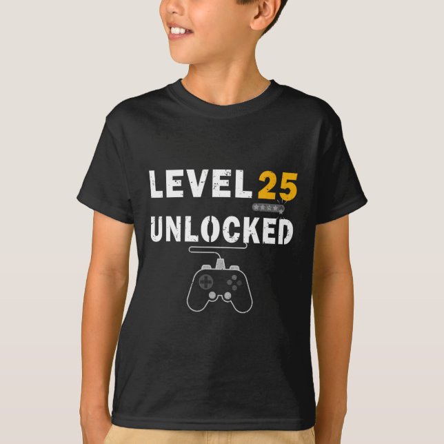 Level 25 Unlocked Video Gamer 25th Birthday Gift V T-Shirt (Front)
