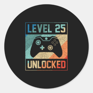Level 25 Unlocked Video Gamer 25th Birthday Gifts Classic Round Sticker