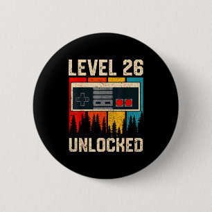 Level 26 Unlocked Video Game Controller Birthday M 6 Cm Round Badge