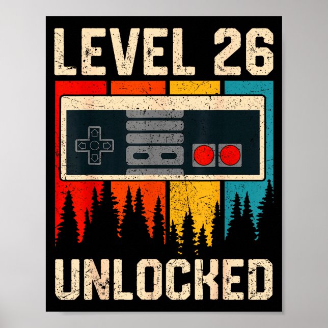 Level 26 Unlocked Video Game Controller Birthday M Poster (Front)