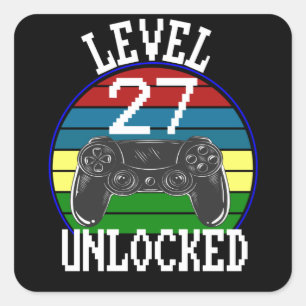 Level 27 Unlocked Funny 27th Birthday Gift idea Square Sticker