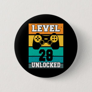 Level 28 Unlocked 28 Years Old Retro 80s 28th Birt 6 Cm Round Badge