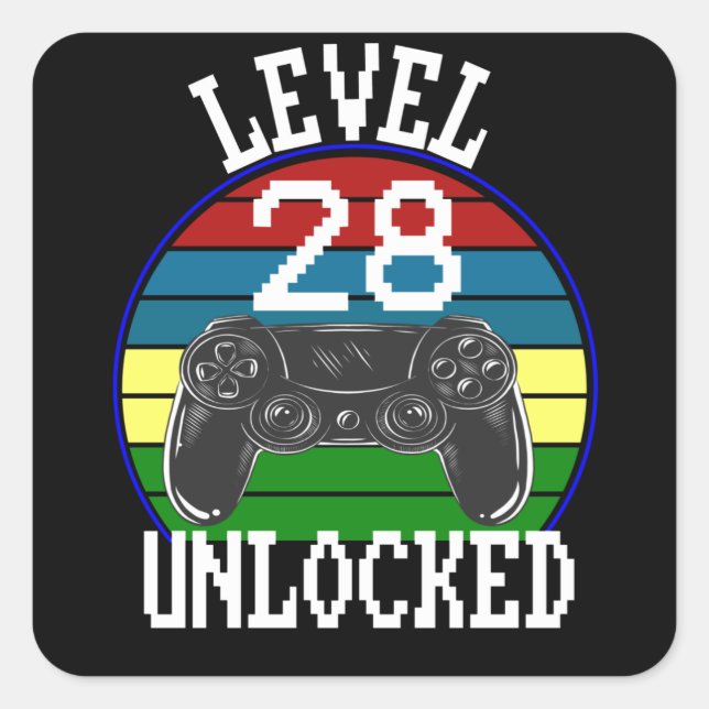 Level 28 Unlocked Funny 28th Birthday Gift idea Square Sticker (Front)
