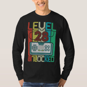 Level 28 Unlocked Video Gamer 28th Birthday T-Shirt