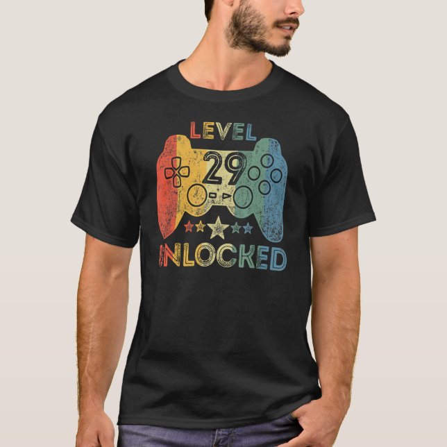 Level 29 Unlocked Video Gamer 29 Years Old 29th Bi T-Shirt (Front)