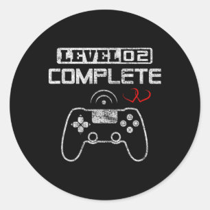 Level 2 Complete 2nd Wedding Anniversary Video Gam Classic Round Sticker