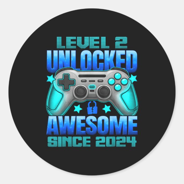 Level 2 Unlocked 2 Year Old For Boys 2nd Birthday  Classic Round Sticker (Front)