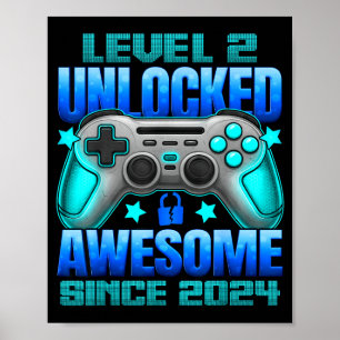 Level 2 Unlocked 2 Year Old For Boys 2nd Birthday Poster