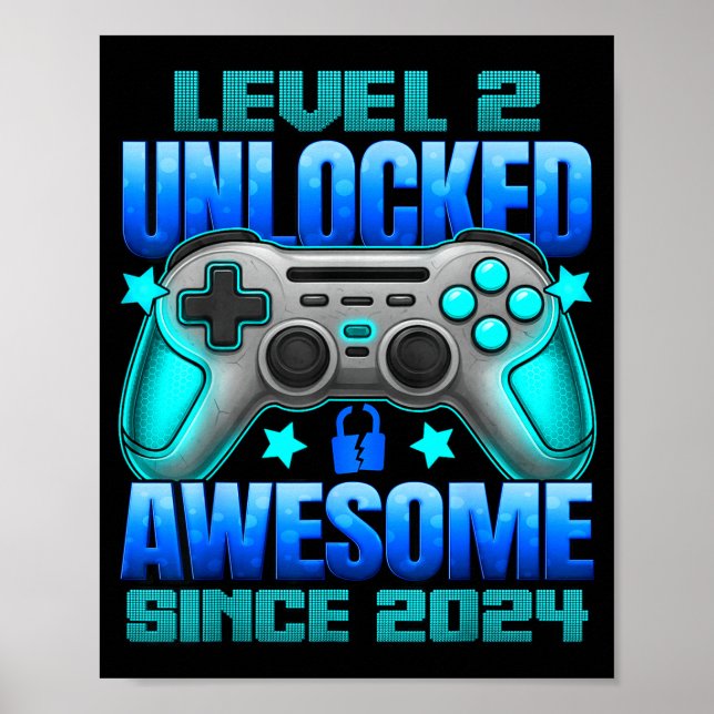 Level 2 Unlocked 2 Year Old For Boys 2nd Birthday  Poster (Front)