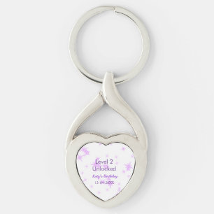 Level 2 unlocked add birthday name date purple spa key ring