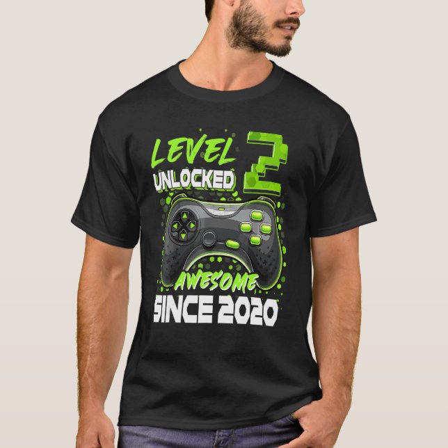 Level 2 Unlocked Awesome Since 2020 2nd Birthday B T-Shirt (Front)