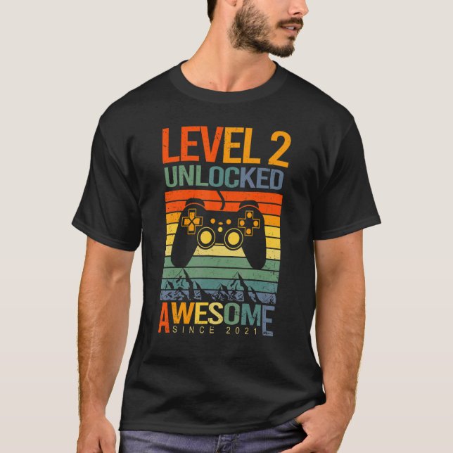 Level 2 Unlocked Awesome Since 2021 2nd Birthday G T-Shirt (Front)