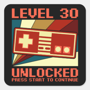 LEVEL 30 UNLOCKED 30 Birthday Gift Gamer Square Sticker