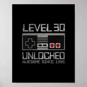 Level 30 Unlocked 30th Birthday 30 Year Old Video Poster
