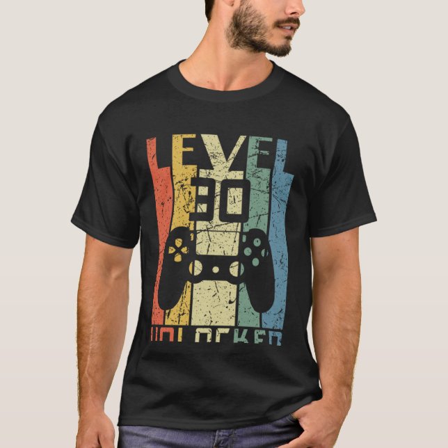 Level 30 Unlocked 30th Video Gamer Birthday Men vi T-Shirt (Front)