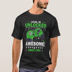 Level 30 Unlocked Awesome 1992 Video Games 30Th Bi T-Shirt