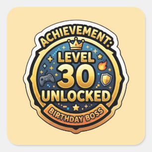 Level 30 Unlocked Birthday Boss Gamer Gift Square Sticker