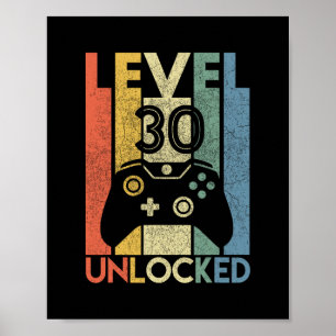 Level 30 Unlocked Funny Video Gamer 30th Birthday  Poster