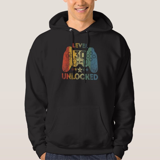 Level 30 Unlocked Video Gamer 30 Years Old 30th Bi Hoodie (Front)