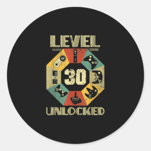 Level 30 Unlocked Video Gamer 30th Birthday Classic Round Sticker